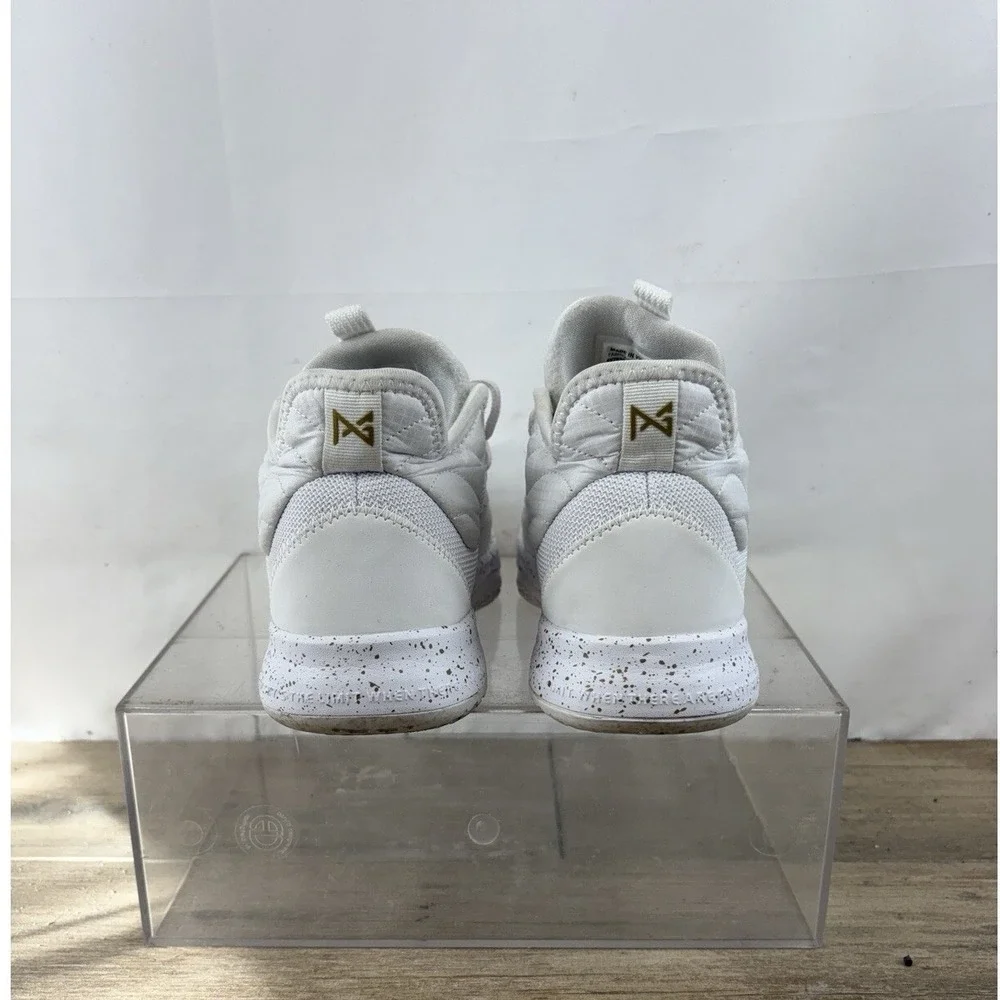 Nike PG 3 White Metallic Gold Speckled Basketball Shoes AV7928-991 Kids Size 7Y‎